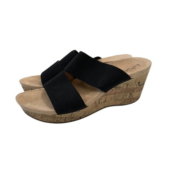 LifeStride Womens Black Elastic Cork Wedge Sandals Size 9W Casual Comfort Shoes - Picture 14 of 14